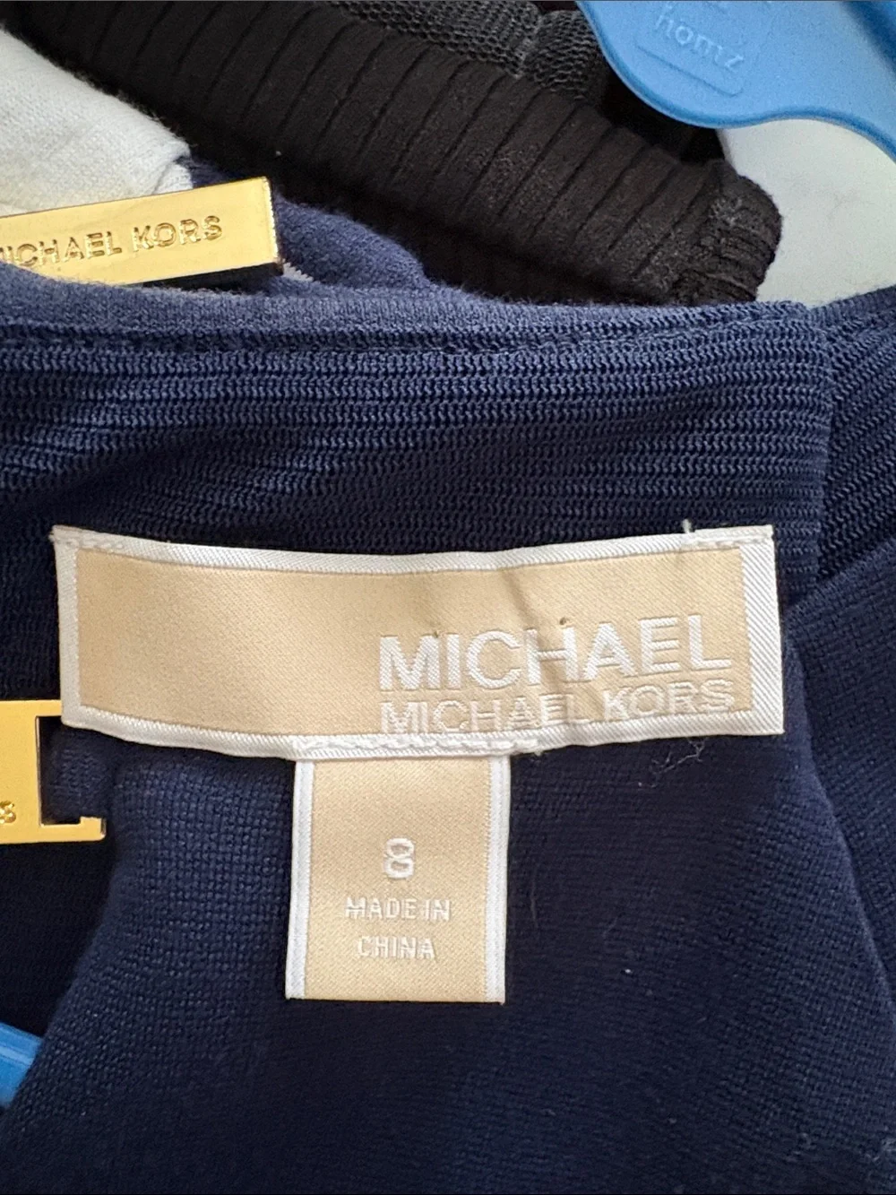 Michael Kors Navy Cap-Sleeve Shift Dress with Front Keyhole